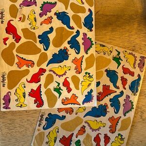 Vintage highlights for children, colorful dinosaur stickers, collectors item